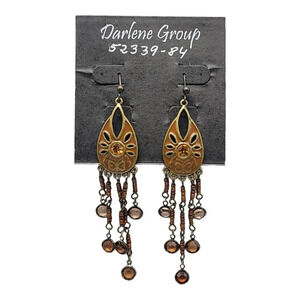 Darlene Group Bohemian Style Champagne Glass Bead Graduated Dangle Earrings Taup